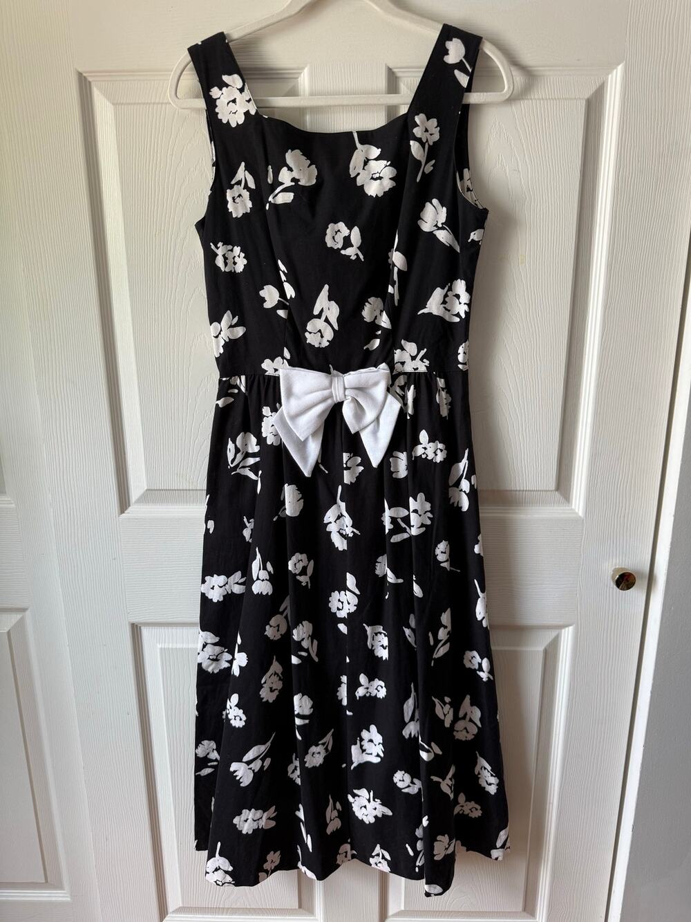 Lanz Originals Vintage Black White Floral A-Line Dress Bow USA‎ Size 12 Cottage